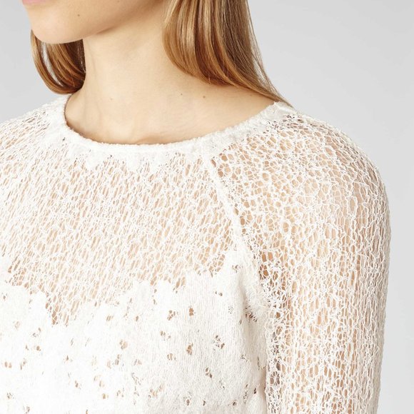NWT Reiss Shell Lace Long Sleeve Top Off White 0 4 - Picture 3 of 9